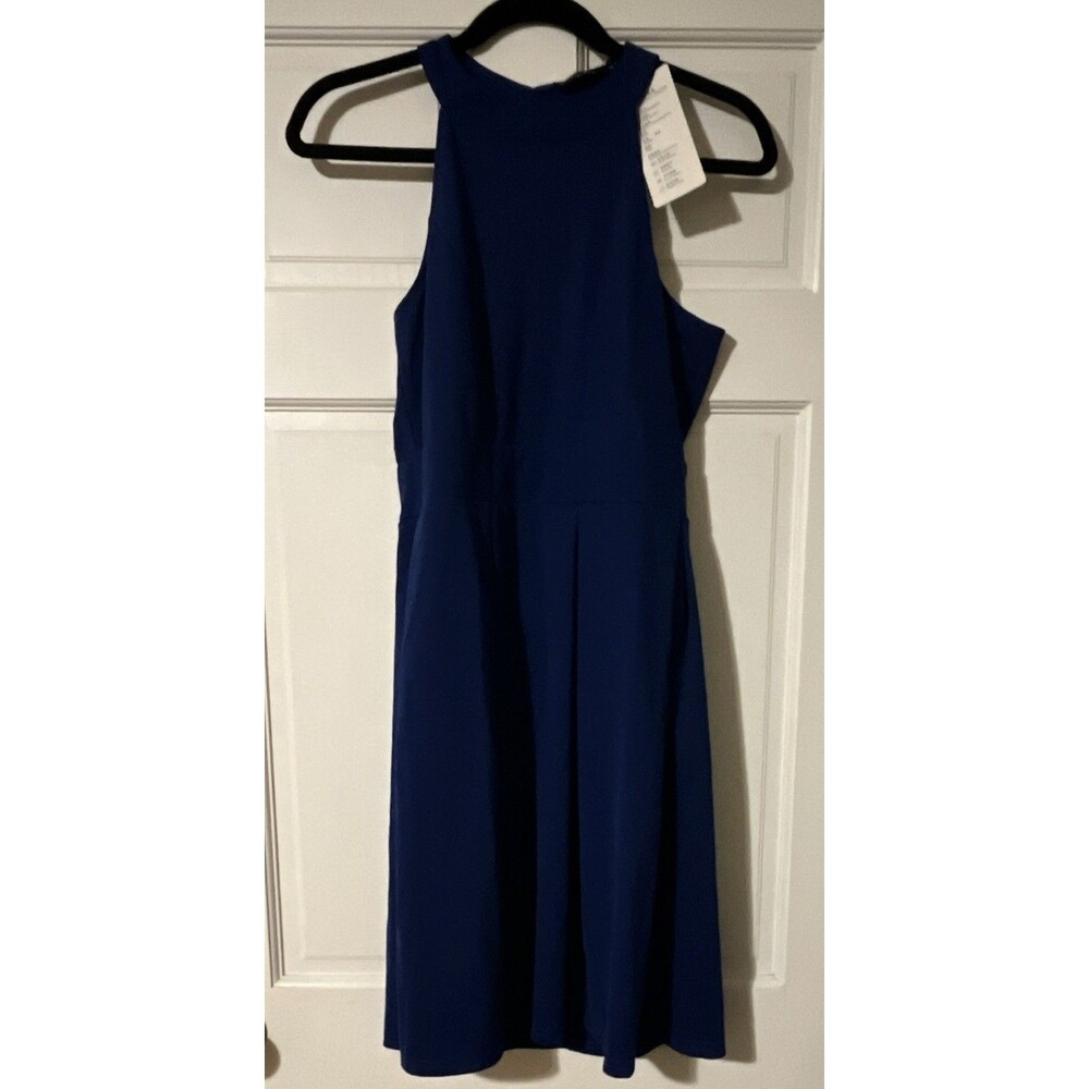 Berydress Women’s Size M Blue Solid Sleeveless High Neck A-Line Knee Dress